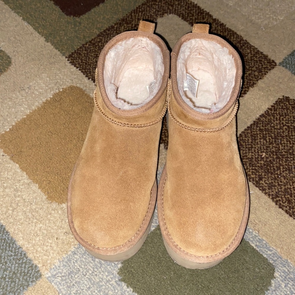 UGG Chestnut Suede Platform Mini Boots